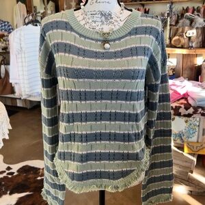 Hem & Thread Green and Blue Striped Sweater